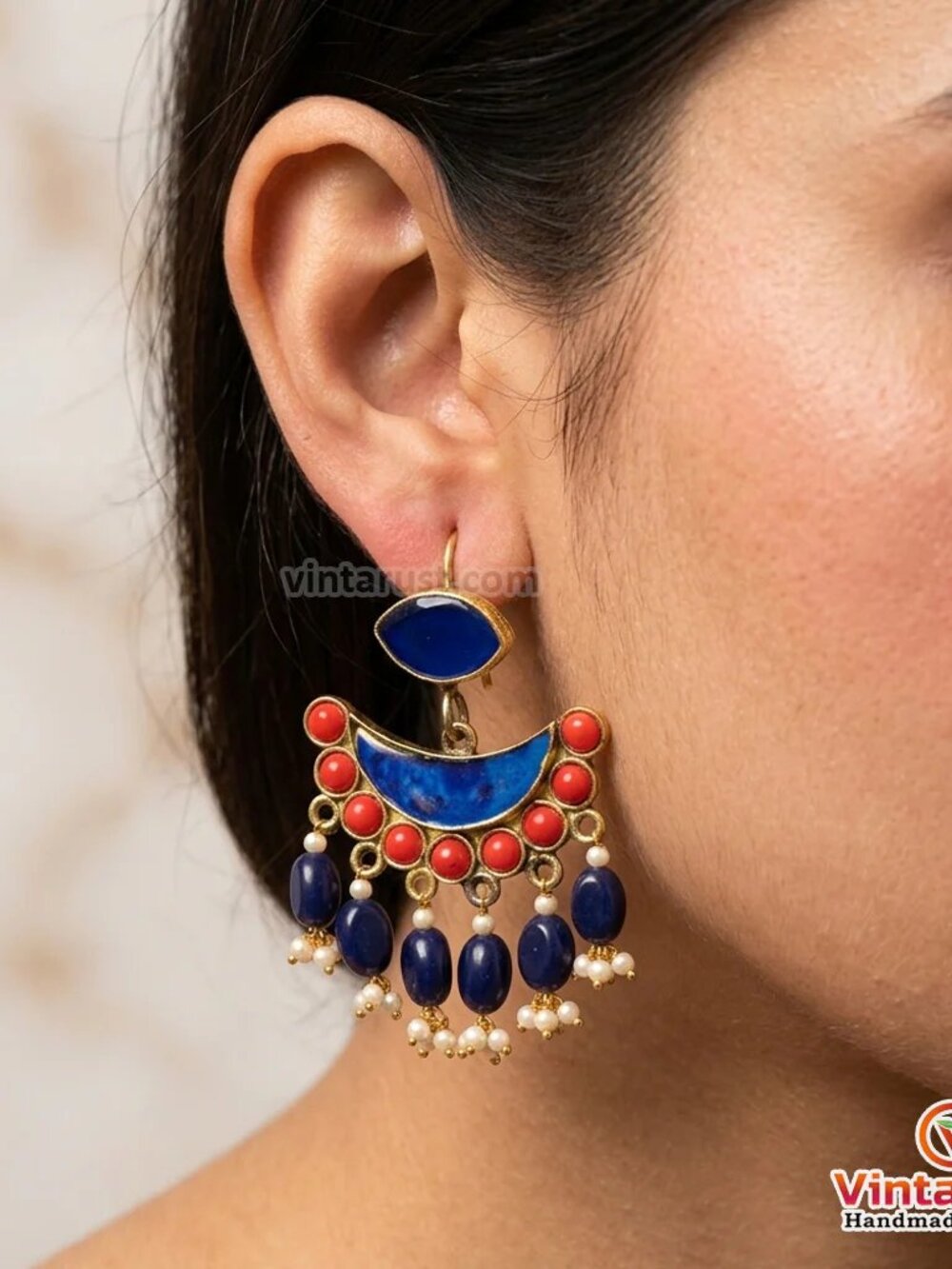 Gypsy Style Statement Earrings: Blue and Red Dangling Earrings